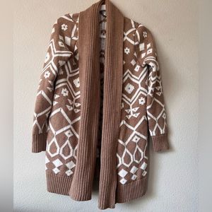 Old Navy Tan & White Fair Isle Open Front Cardigan Sweater Size M